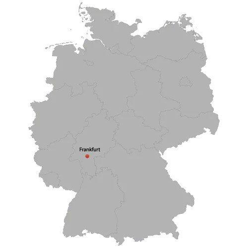 Karte Deutschlands mit Frankfurt markiert.